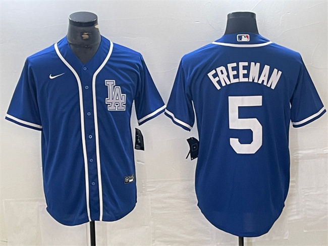 Men's Los Angeles Dodgers #5 Freddie Freeman Blue Cool Base Stitched Baseball Jersey